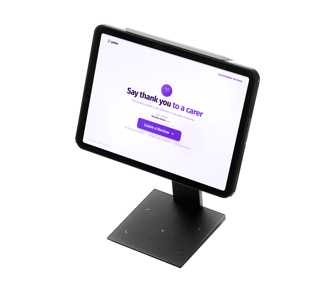 A shared tablet at reception for feedback on the way in or out