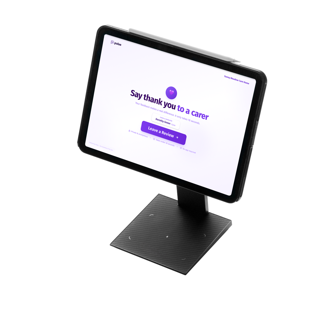 A shared tablet at reception for feedback on the way in or out